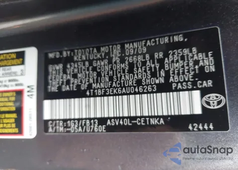 2010 Toyota Camry Le from USA, damaged, VIN 4T1BF3EK6AU046263